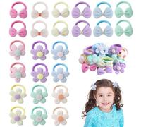 FUYTSUO 24 Pièces Chouchou Cheveux Fille, Elastique Cheveux Fille, Elastique Cheveux Bebe Convient Aux Attaches pour Cheveux des Tout-petits, Design Fleuri et Nœud, Doux et Confortable