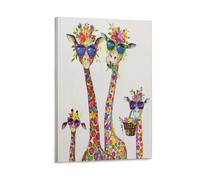 FUYUETTG Toile murale moderne et amusante avec motif girafe - Belle fleur sauvage - Impression sur toile texturée - Affiche d'œuvre d'art pour salon, chambre à coucher, bureau - 30 x 45 cm