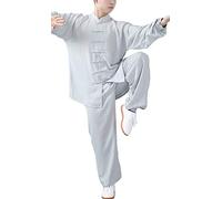FUYUFU Coton et Lin Tenue de Tai Chi Unisexe Vêtements D’Arts Martiaux Kung-fu Costume pour Homme et Femme (Un Ensemble) (Livide/Manches Longues, M)