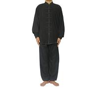 FUYUFU Coton et Lin Tenue de Tai Chi Unisexe Vêtements D’Arts Martiaux Kung-fu Costume pour Homme et Femme (Un Ensemble) (Noir/Manches Longues, L)