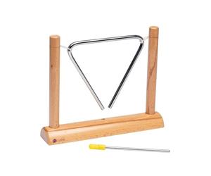 FUZEAU - 1428 - Triangle Suspendu en Métal sur Socle en Bois + batte ou mailloche - Jouer des Sons Cristallins et Scintillants - A partir de 3 ans