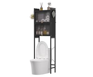 Fuzeiuo 3-Tier Over Toilet Storage Cabinet with Doors, Waterproof Bathroom Organizer Rack, Stable Metal Frame Shelving Unit for Toilet, 165cm Tall Stand, Easy Assembly White Noir
