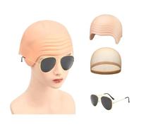 FUZVOL Bonnet chauve en latex avec filet de couleur peau et lunettes de soleil, accessoire de costume unisexe pour cosplay, Halloween