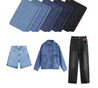 FUZVOL Lot de 10 patchs en denim de qualité supérieure pour réparation de jeans, colle la plus forte à l'intérieur et à l'extérieur, 100 % coton, assortiment de nuances de bleu, 9,5 cm x 12 cm