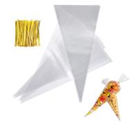 FUZVOL Lot de 100 sachets en cellophane transparent avec attaches torsadées pour pâtisserie, fêtes, anniversaires, Noël - 30 x 16 cm