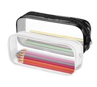 FUZVOL Lot de 2 trousses à crayons en PVC transparent avec fermeture éclair - Pratique pour examen, Noir+Blanc, Poche de rangement