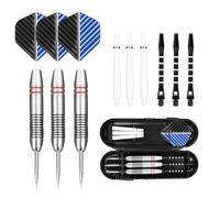 FUZVOL Lot de 3 fléchettes professionnelles avec pointe en acier et tiges en aluminium, 24 g, bleu et gris avec étui