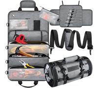 FUZVOL Rouleau à outils pour homme, Sac à outils, Sac de rangement pour organisateurs d'outils avec petite pochette à outils amovible et sac à clés,Gris