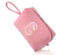 FUZVOL Trousse de maquillage personnalisée de A à Z en velours côtelé pour femme - Petite trousse de toilette de voyage - Cadeau d'anniversaire pour femme, maman, meilleure amie, mariée, demoiselle