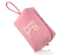FUZVOL Trousse de maquillage personnalisée de A à Z en velours côtelé pour femme - Petite trousse de toilette de voyage - Cadeau d'anniversaire pour femme, maman, meilleure amie, mariée, demoiselle