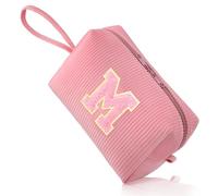 FUZVOL Trousse de maquillage personnalisée de A à Z en velours côtelé pour femme - Petite trousse de toilette de voyage - Cadeau d'anniversaire pour femme, maman, meilleure amie, mariée, demoiselle