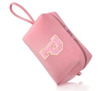 FUZVOL Trousse de maquillage personnalisée en velours côtelé de A à Z pour femme - Petite trousse de toilette de voyage - Cadeau d'anniversaire pour femme, maman, meilleure amie, mariée, demoiselle