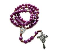 FUZYXIH Collier chapelet vintage en cristal violet - Collier de perles de prière catholique - Collier avec pendentif en croix - Cadeau religieux, corde, acrylique, alliage