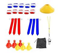 Fuzzbat Ensemble de drapeaux de football avec ceintures et drapeaux de football 10 ceintures, 30 drapeaux, 4 cônes, 6 drapeaux de pénalité, 1 sifflet, ceinture facile à déchirer pour adolescents