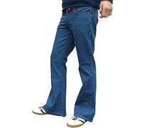 Fuzzdandy Jeans Hommes Patte D’Éléphant Style Vintage Rétro Jeans M Délavé Bleu (38" Waist X 32" Jambe)
