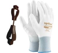 FUZZIO 24 paires de gants de travail Ogrifox enduits et porte-gant avec clip pour gants (M - 8, Blanc)