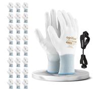 FUZZIO 24 paires de gants de travail Ogrifox enduits et porte-gant avec clip pour gants (S - 7, Blanc)