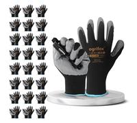 FUZZIO 24 paires de gants de travail Ogrifox enduits et porte-gant avec clip pour gants (XL-10, Noir)