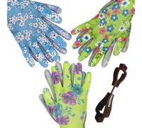 FUZZIO Gants de travail pour femme, gants de jardinage pour femme, taille 8, gants de travail pour enfants, pour la maison, le jardin - Design floral, pour cour, nettoyage, agriculture, projets de