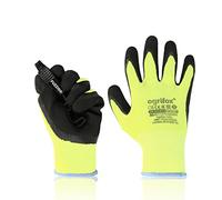 FUZZIO Lot de 12 paires de gants de travail fluorescents Ogrifox rétractables en latex M-8 Jaune/Noir