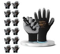 FUZZIO Lot de 12 paires de gants de travail pour homme - Taille 10 - Noir - Gants de jardinage pour homme - Revêtement en latex avec clip à gants
