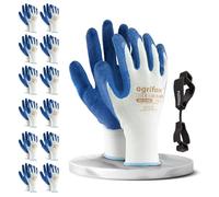 FUZZIO Lot de 12 paires de gants de travail pour homme - Taille 9 blancs - Gants de jardinage pour homme - Revêtement en latex avec clip à gants