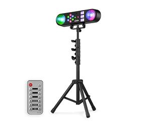 Fuzzix AllStar3 Lampe disco LED Système d'éclairage de fête avec 2 boules à facettes, stroboscope UV, Washer, patère rouge/vert, éclairage de fête contrôlé par la musique pour DJ avec trépied et