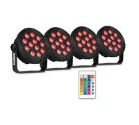Fuzzix Comet M12 - Set Éclairage Soirée avec 4 PAR LED RGB 12 LEDs Haute Luminosité, Télécommande Incluse, Modes Auto et Son-Lumière, Compact et Portable, Idéal pour Fêtes, Karaoké et Petits DJ Sets
