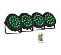 Fuzzix Comet M16 Set Éclairage Soirée avec 4 PAR LED RGB 18 LEDs Puissantes, Télécommande Incluse, Modes Auto et Son-Lumière, Compact et Portable, Idéal pour Fêtes, Karaoké, Enfants et Petits DJ Sets