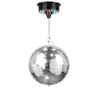Fuzzix MB30ML Boule à Facettes 30 cm avec Moteur et LED RGBW - Moteur à Piles, Boule à suspendre, Légère, Facile à Installer, Idéale pour Soirées Ambiance Disco à la Maison