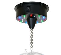 Fuzzix Moteur pour Boule à Facettes sur Batterie 18 LEDs, Mode Audio/Auto, Disco Ball, DJ Light Effect, Boule Discothèque, Moteur 3 Batteries, Sphère en PVC, Boule Décoration Miroir, Sphère Club