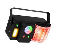 Fuzzix Stellar1 Jeu de Lumière LED Triple Effet, Derby RGBW, Gobo Rotatif & Stroboscope, Modes Auto & Musical, Télécommande Incluse, Éclairage DJ, Bars et Soirées Festives