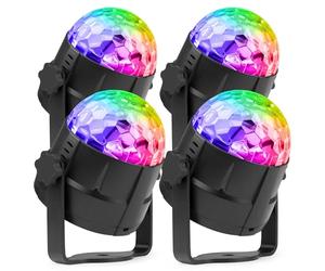 Fuzzix Tornado Pack de 4 Boules Disco Lumineuses RGB - 3 Modes de Musique, Effet Strobe, Support Ventouse, Télécommande, Idéal pour fêtes d'anniversaires à la Maison, Chambres d’Enfants