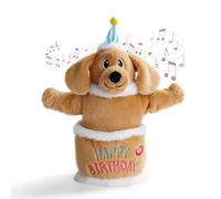 Fuzzwoof Jouet pour chien en forme de gâteau d'anniversaire, chantant et dansant, jouets interactifs pour chien, jouets en peluche avec fonction écho, cadeau d'anniversaire pour chiens