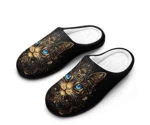 Fuzzy Pantoufles Fantasmes De Chat Aux Yeux Bleus Mandala Slippers | Fuzzy pantoufles maison chaussuresm antidérapantes Pour Hôtels chambre à coucher Fête