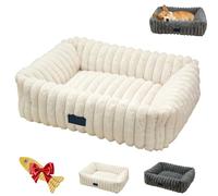 Fuzzy Rectangle Dog Bed, Winter Warm Thickened Plush Cozy Calming Pet Nest, Thickened for Warmth and Durable, Non-Slip Base Design and Removable Zip Cover, Suitable for Indoor Pets (White,Small)