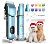 FuzzyFix Tondeuses Chiens et Tondeuse pour Pattes de Chien 3 en 1,Sans fil, Cilencieuse et Puissante pour Poils Longs et épais,Bleu