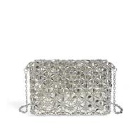 FVCTGHZ Petit sac carré argenté brillant tissé à la main avec perles, sac à bandoulière creux en perles for banquet(Silver 1PC)