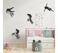 FVFVAHO BMX Stickers Muraux Chambre Garçons Cycliste Saut Vélo Sports Extrême Stickers Muraux Amovibles et Peintures Murales Vinyle Autocollants Art pour Hommes Enfants Garçons Chambre