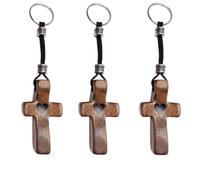 Fving Cross My Hearth - Lot de 3 porte-clés chrétiens 100 % noyer, petit Jésus, croix en bois pour encouragement et prière, cadeau pour soulager le stress/l'anxiété pour la famille et les amis