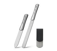 FVION Lime à Ongles en Acier Inoxydable, Limes a Ongles Polissoir en Métal Double Face avec Poignée Antidérapante, Lime Ongles Professionnelle avec Étui en Cuir - Nail File Grand