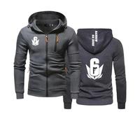 FVOGMOKY Sweat À Capuche pour Homme pour Rainbow Six Siege Sweat À Capuche en Polaire Imprimé Pull Décontracté Cardigan À Manches Longues avec Fermeture Éclair Veste De Sport- Dark Grey||XL