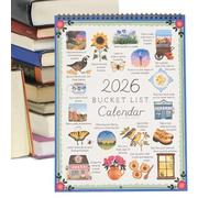 FVPKYUR Bucket List Calendrier 2026, 22,5 x 30 cm, liste de souhaits, calendrier à, calendrier mural d'inspiration saisonnière, calendrier mural amusant, liste de souhaits en papier