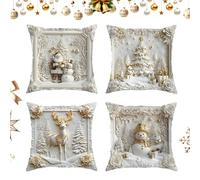 FVPKYUR Housses De Coussins Décoratifs De Noël, 4 Pièces Blanches 45x45 cm Décoration d'Intérieur, Couvre-Coussins pour Hiver Et Noël, pour Nouvel an Lecture Assis Dormir Jeu sur Canapé Chaise Divan