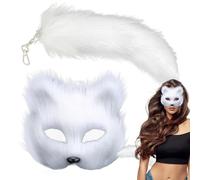 FVPKYUR Mascarade de cosplay d'animaux, mascarade d'animaux et ensemble de queue - Ensemble de costumes pour fille pour cosplay animalier | Couvre-visage d'animal à moitié poilu pour une fête de