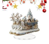 FVPKYUR Statue Plate En Acrylique | Décor de Noël en Acrylique avec Traîneau du Père Noël 2D Plat | Accessoire de Scène avec Base de Support Ornement Artistique | pour Chambre Étagère Chevet
