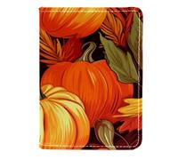 FVQL Porte-passeport en similicuir 11,4 x 16,5 cm, motif feuilles et citrouilles d'automne, Couleur 4839, 11.5x16.5cm/4.5x6.5 in