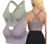 FVXYnnv Lot de 2 Brassière Sport Femme, Zippé Fermeture Devant, Dos Croisé | Maintien moyen pour Running Yoga Gym Fitness, Soutien-Gorge Post-Opératoire