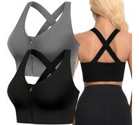 FVXYnnv Lot de 2 Brassière Sport Femme, Zippé Fermeture Devant, Dos Croisé | Maintien moyen pour Running Yoga Gym Fitness, Soutien-Gorge Post-Opératoire