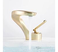 FW Robinet Lavabo Robinet Salle De Bain, Moderne Design Élégant Laiton Doré Brossé Mitigeur Lavabo, Eau Chaude Et Froide Disponible, Valve En Céramique